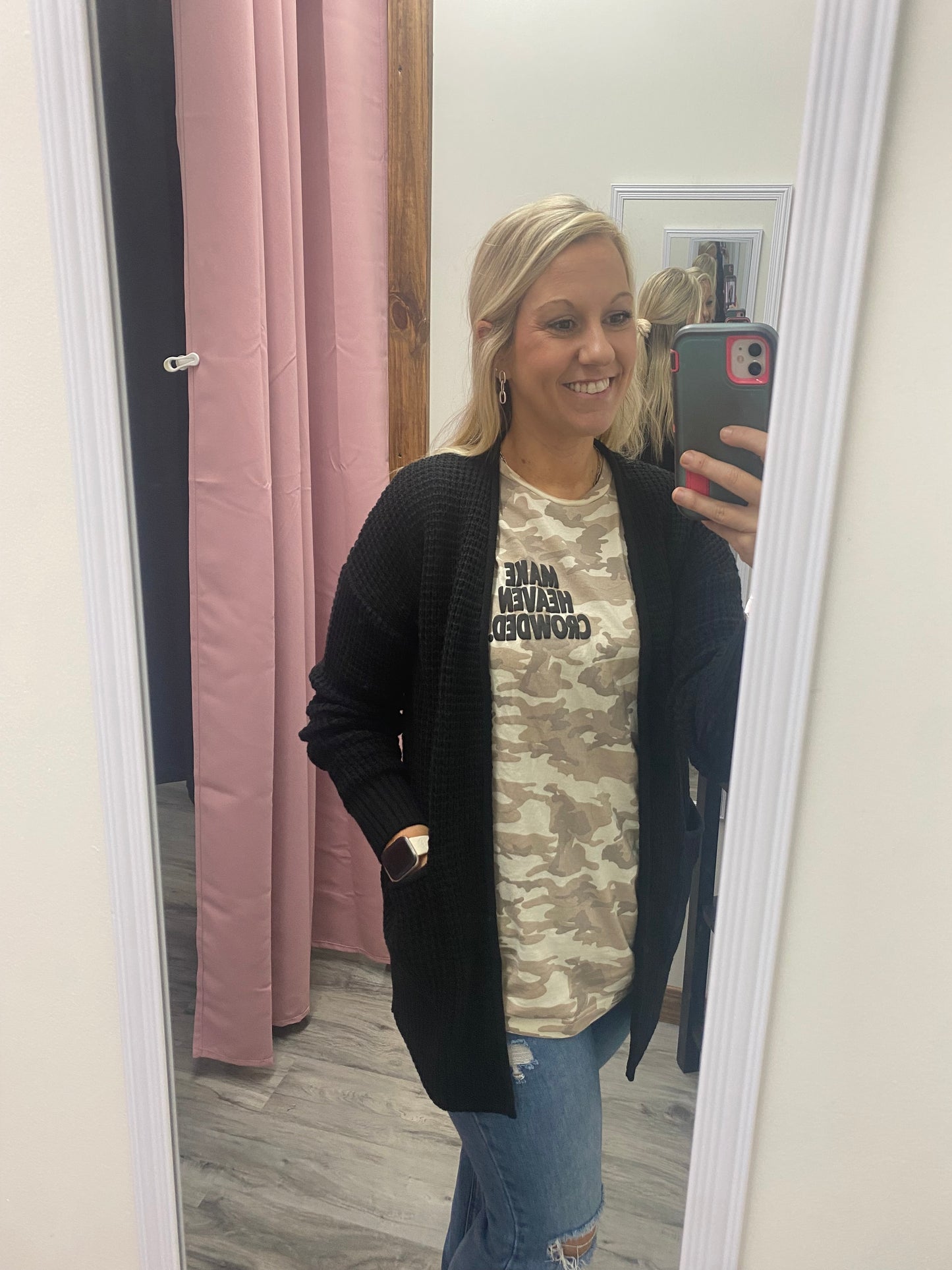 Black waffle knit cardigan