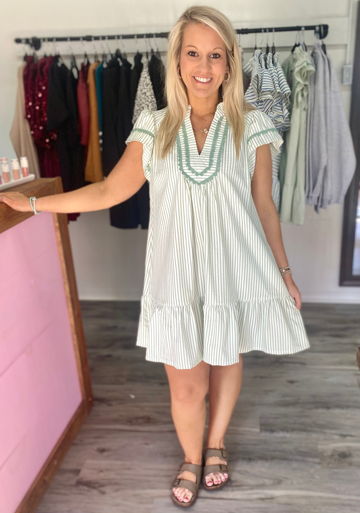 Sage Striped Dress