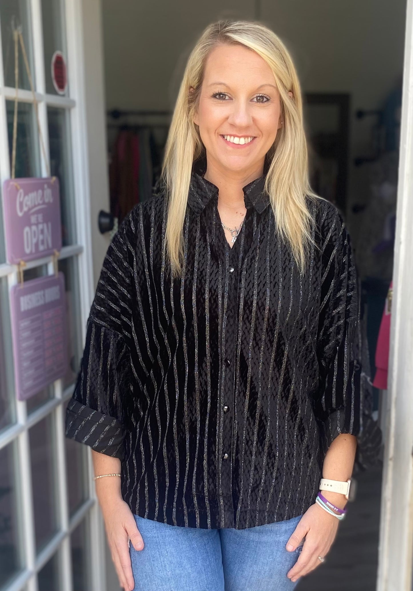 Black Velvet Metallic Top