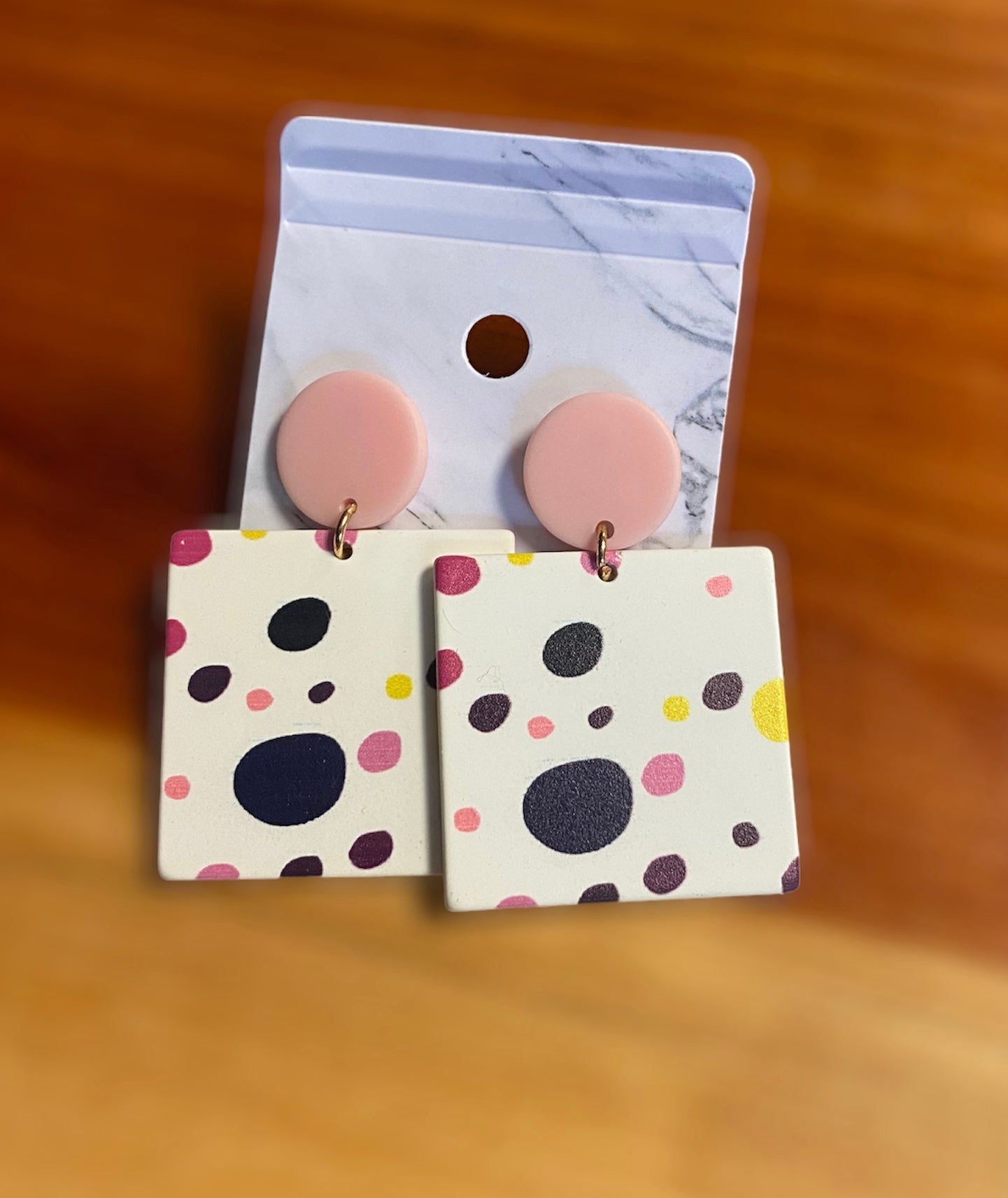 Pink/Navy polka dot earrings