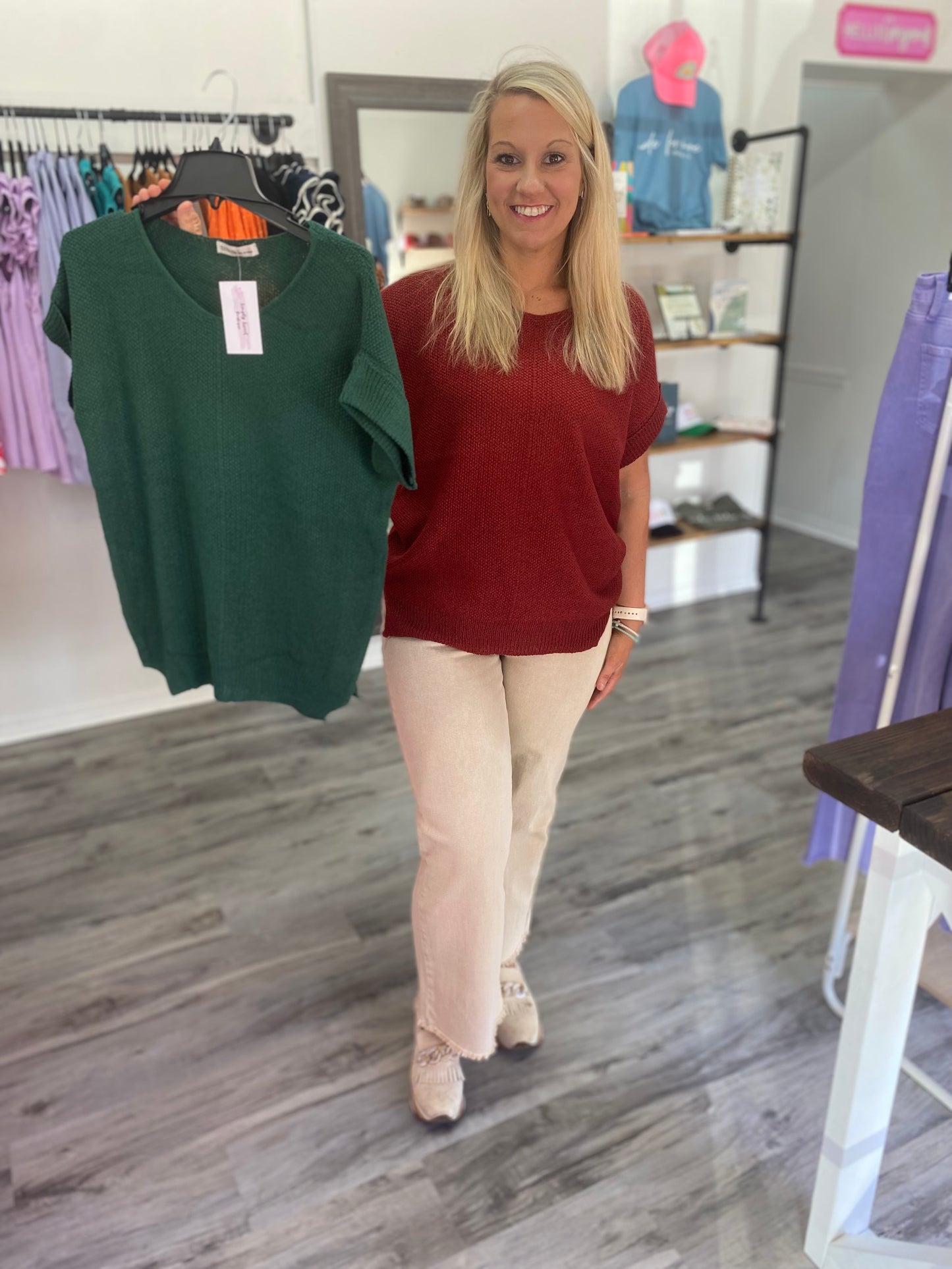 Green Short Sleeve Sweater