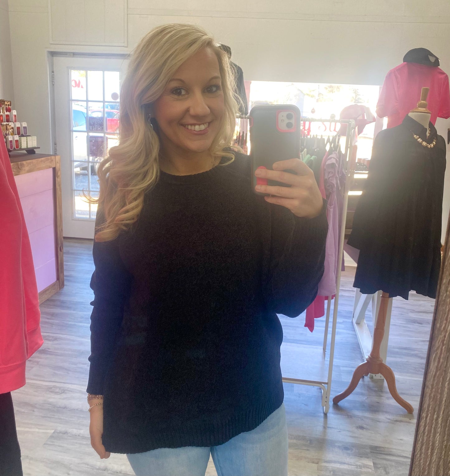 black chenille sweater