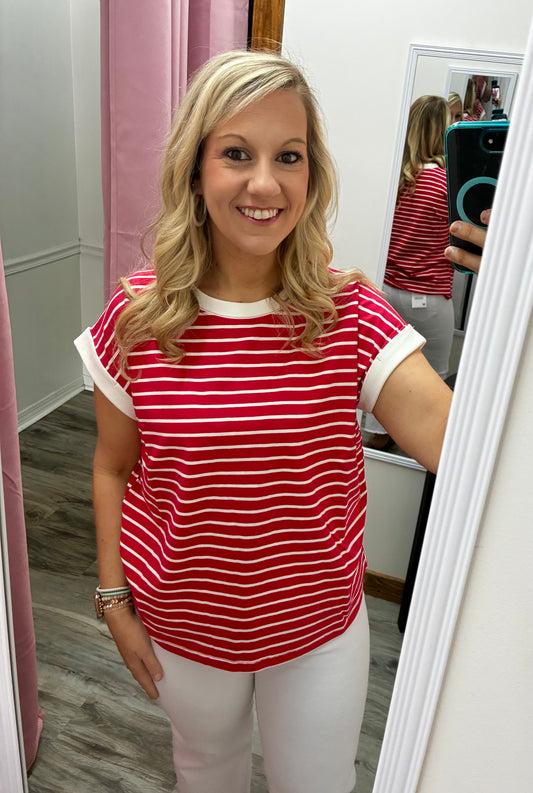 Red & White Striped Tee