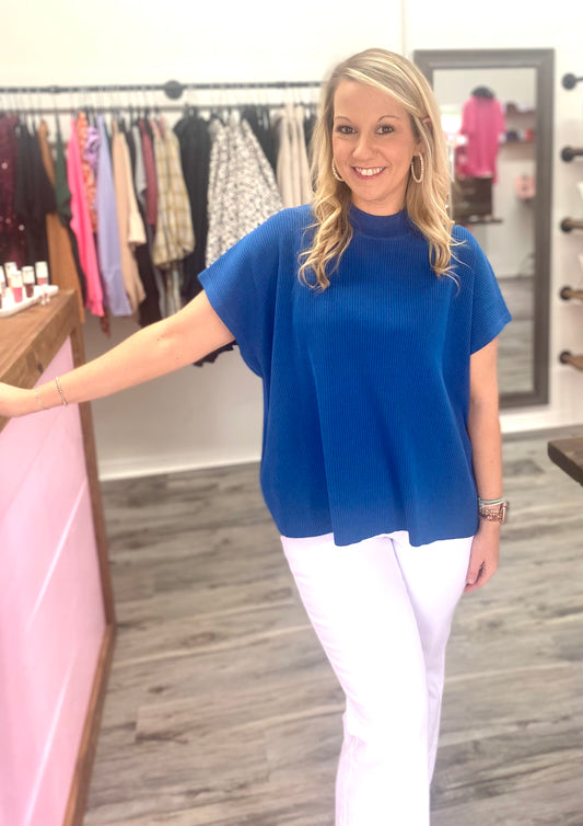 Classic Blue Mock Neck Top