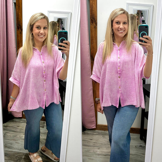 Oversized button down - pink mineral Wash