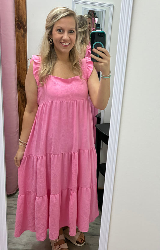 Ruffle Midi Dress - pink