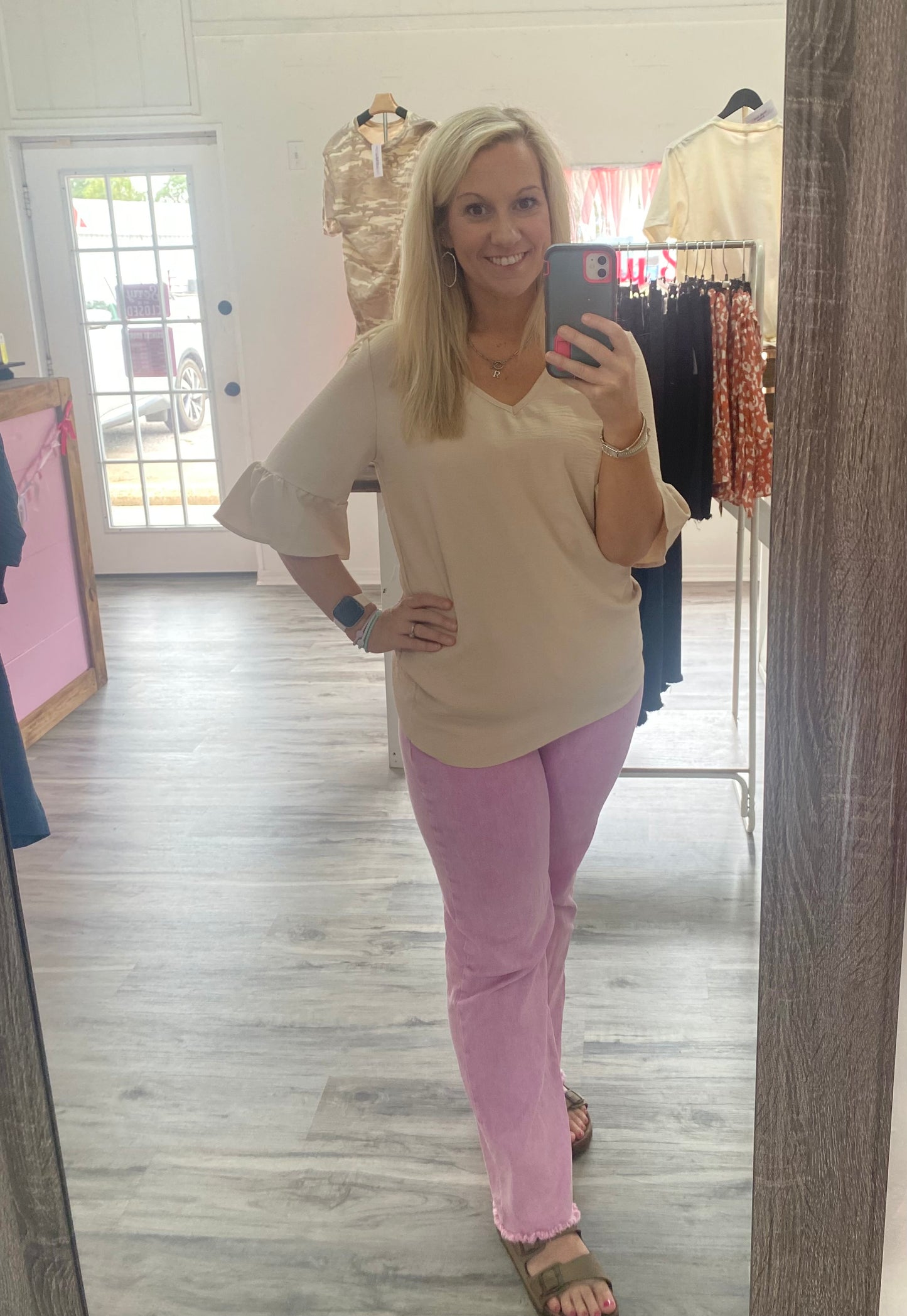 Woven Top With Ruffle Sleeves