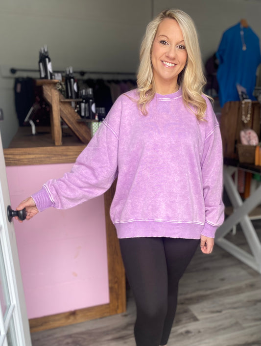 Lavender Acid Wash Fleece Pullover