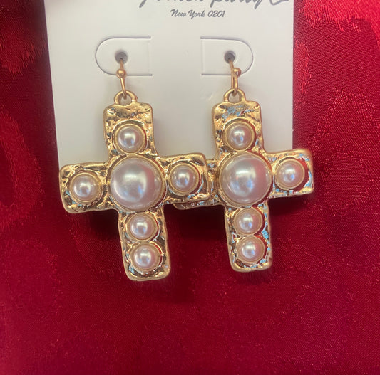 Cross Pearl Earrings