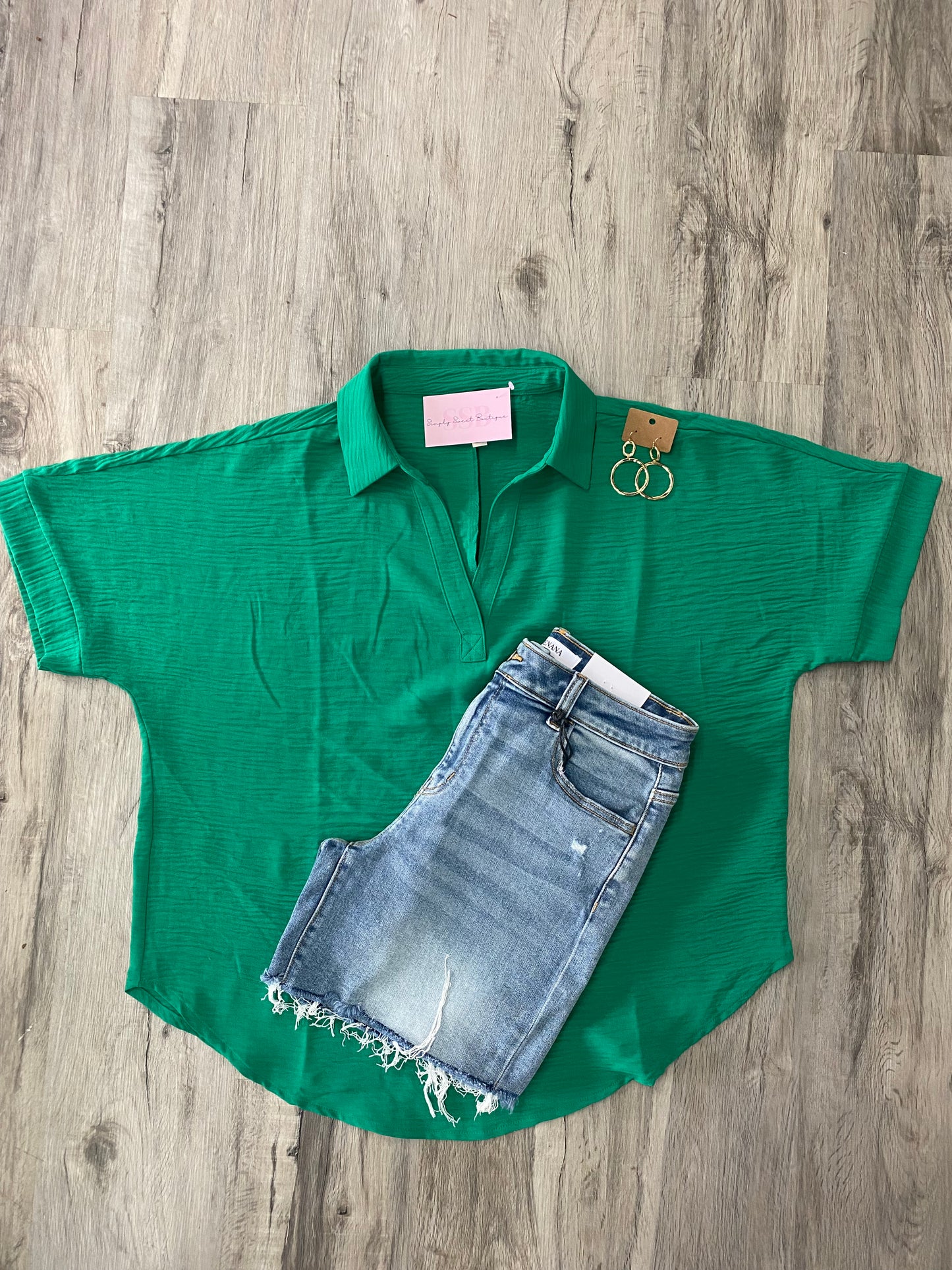 Kelly Green Collared Top