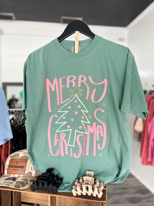 Merry Christmas - Green Comfort Color Tee