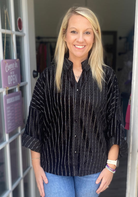 Black Velvet Metallic Top