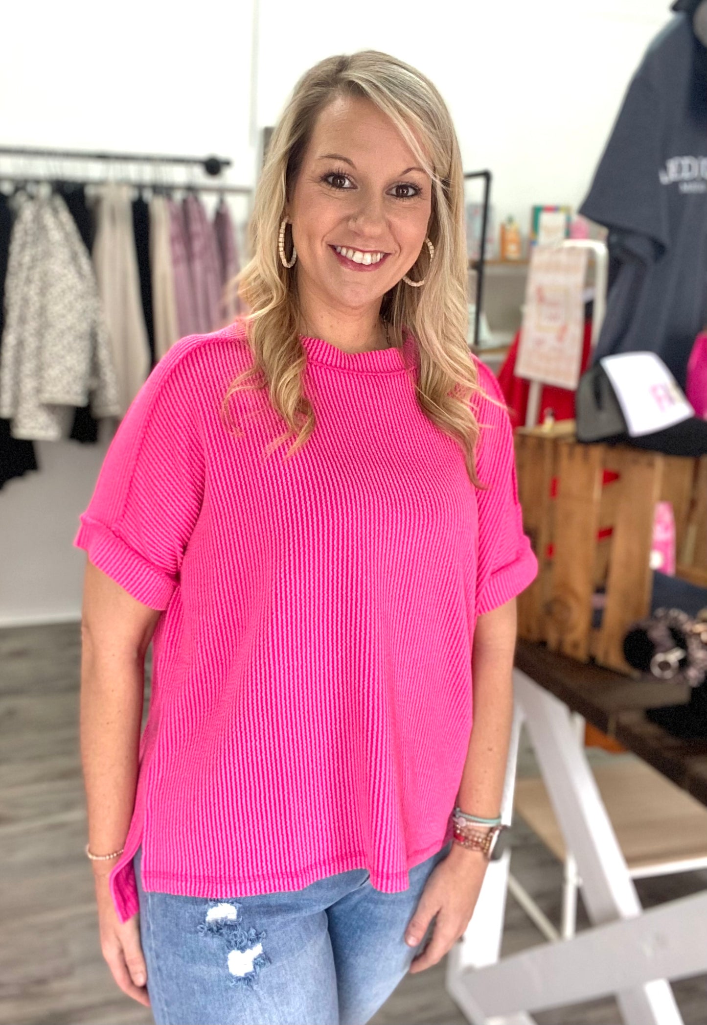 Hot Pink Raised Rib Top